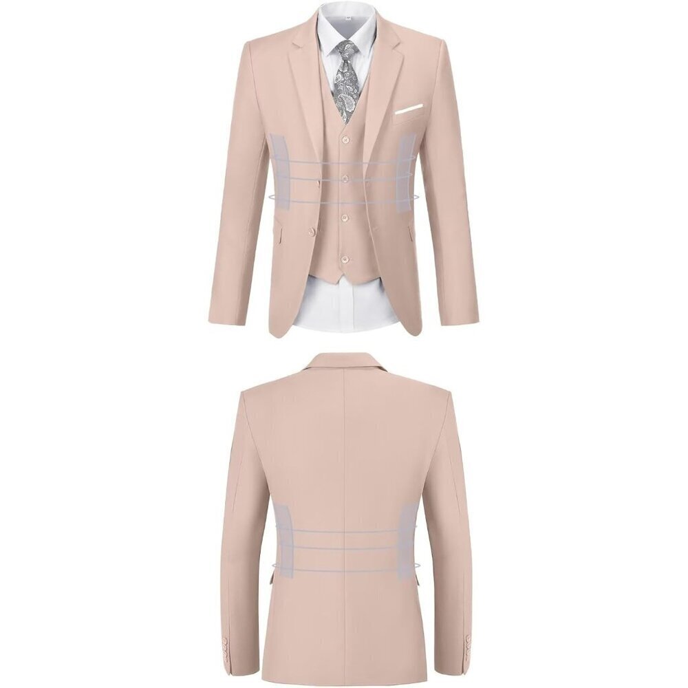 Men's Notched Lapel Flesh Pink Groomsmen Slim Fit 3 Pieces Suit for Wedding - Picture 2 of 5
